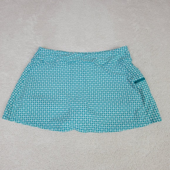 Beach House Women's 12 Teal White Print Emma Secure Pocket Swim Skirt Skort - Picture 4 of 9